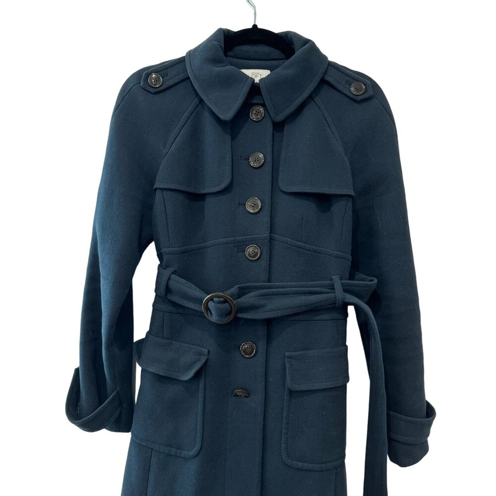 Ann Taylor Loft Womens Heavy Military Style Navy Trench Coat Size 4